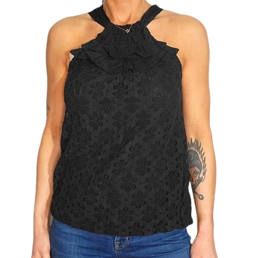 Ella Moss Blouse Embroidered Size Small Black